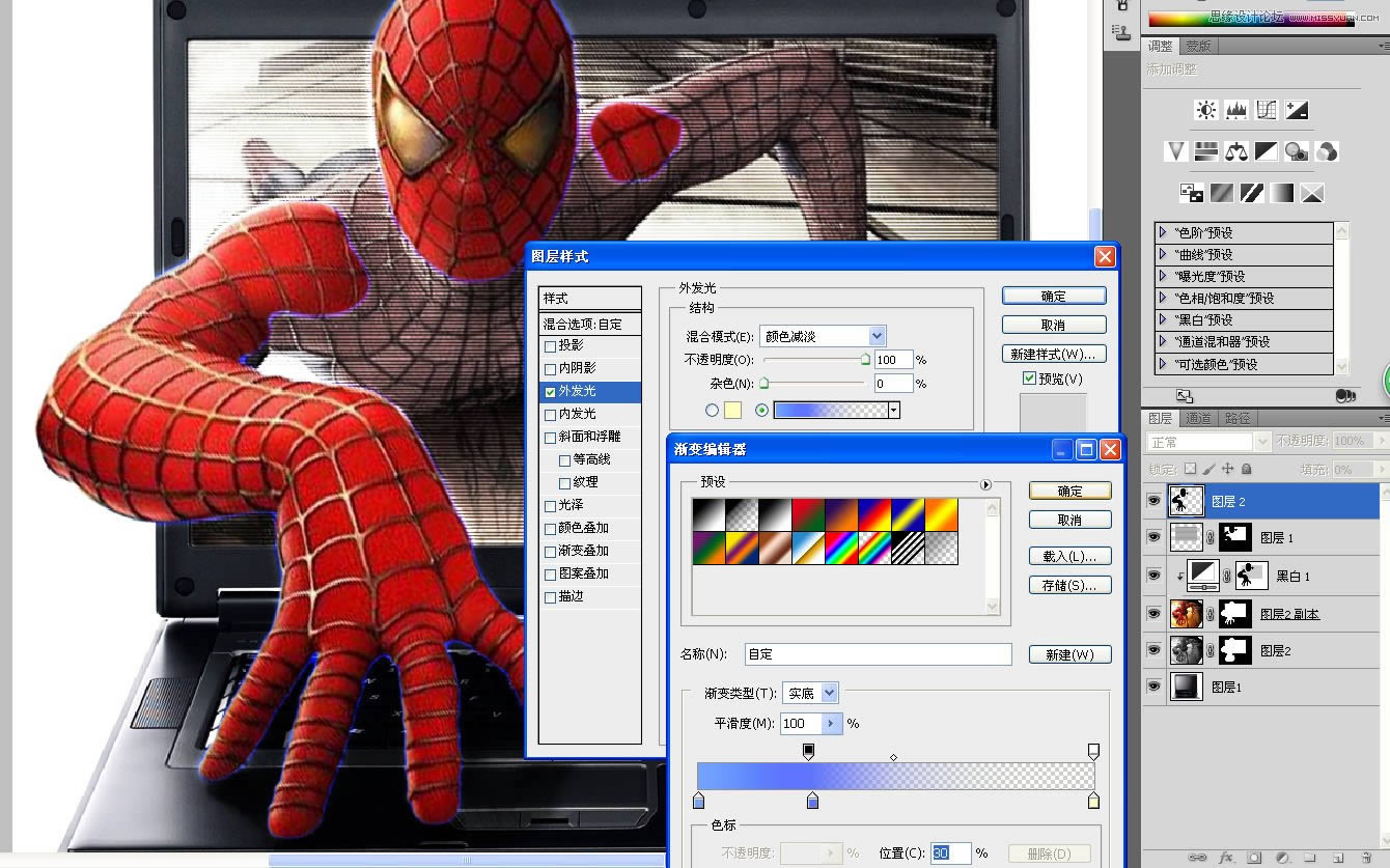 Photoshop制作蜘蛛俠沖出筆記本3D效果圖_PS圖片處理