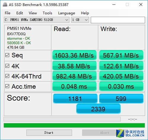 PM951固態硬盤測試