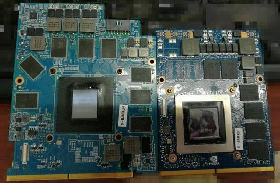 MXM接口GTX 1080異形卡和標準版型的GTX 970m(圖片來自百度貼吧)